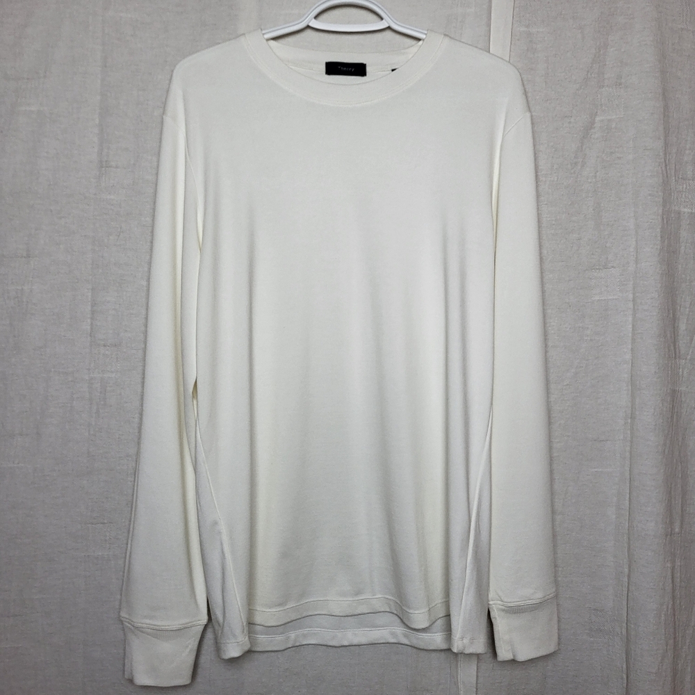 Theory Essential Long Sleeves Knit Tee Winter White Anemone Milano Modal Jersey